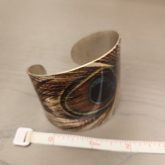 Peacock feather cuff bracelet - Picture 2 of 4